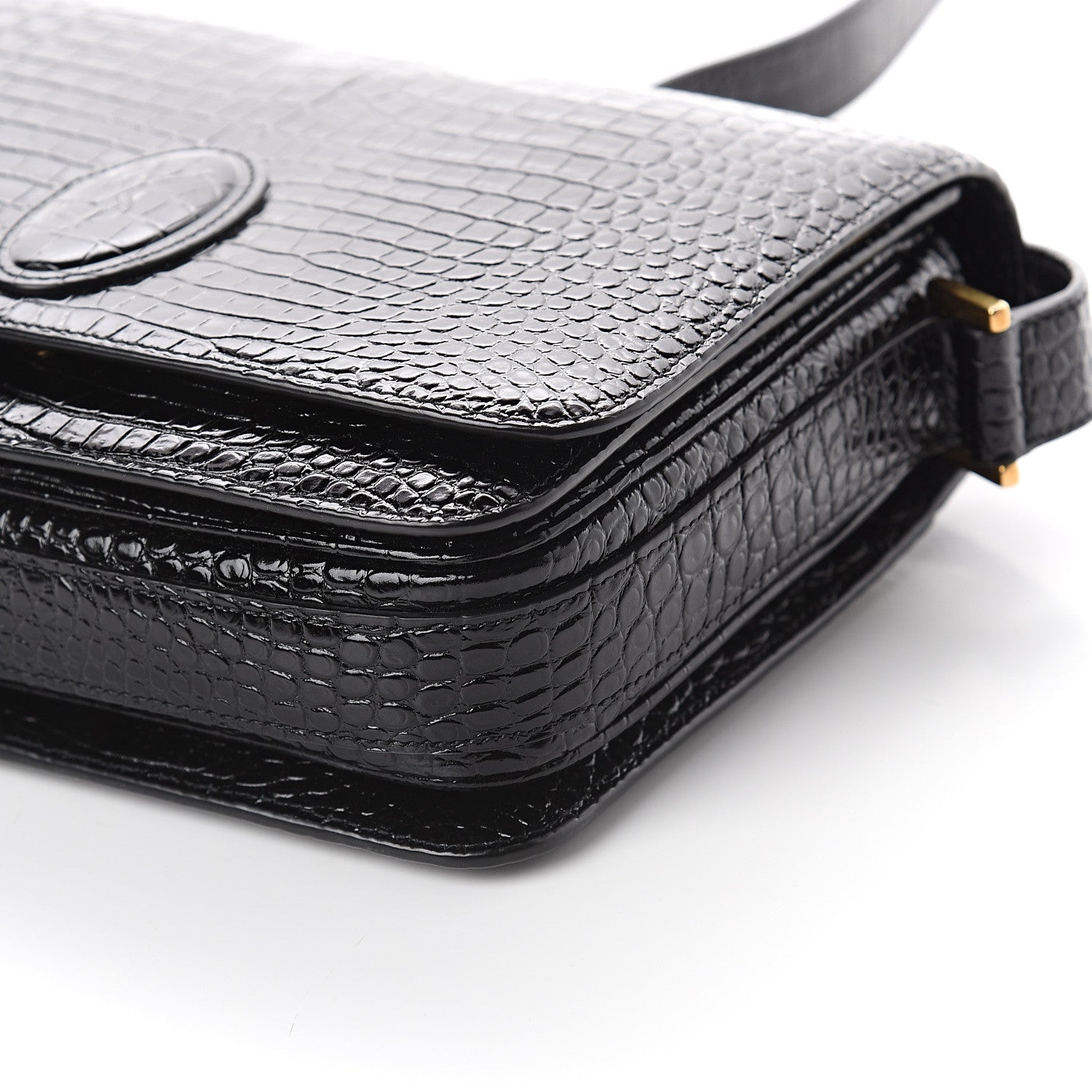 Saint Laurent Calfskin Crocodile Embossed New Besace Crossbody Bag Black 8 of 8