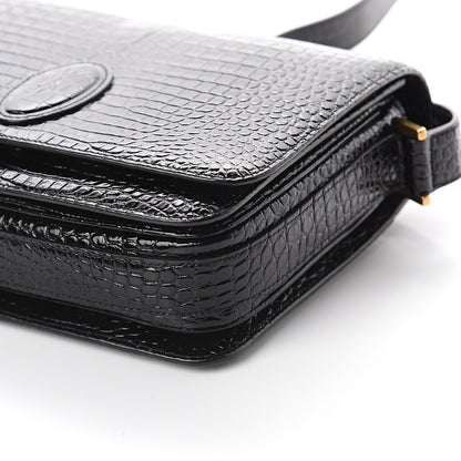 Saint Laurent Calfskin Crocodile Embossed New Besace Crossbody Bag Black 8 of 8