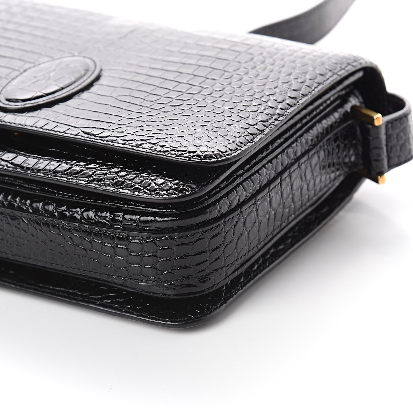Calfskin Crocodile Embossed New Besace Crossbody Bag Black