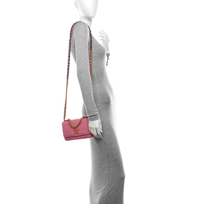 Chanel Wool Tweed Lambskin Quilted Chanel 19 Wallet On Chain WOC Pink 2 of 13