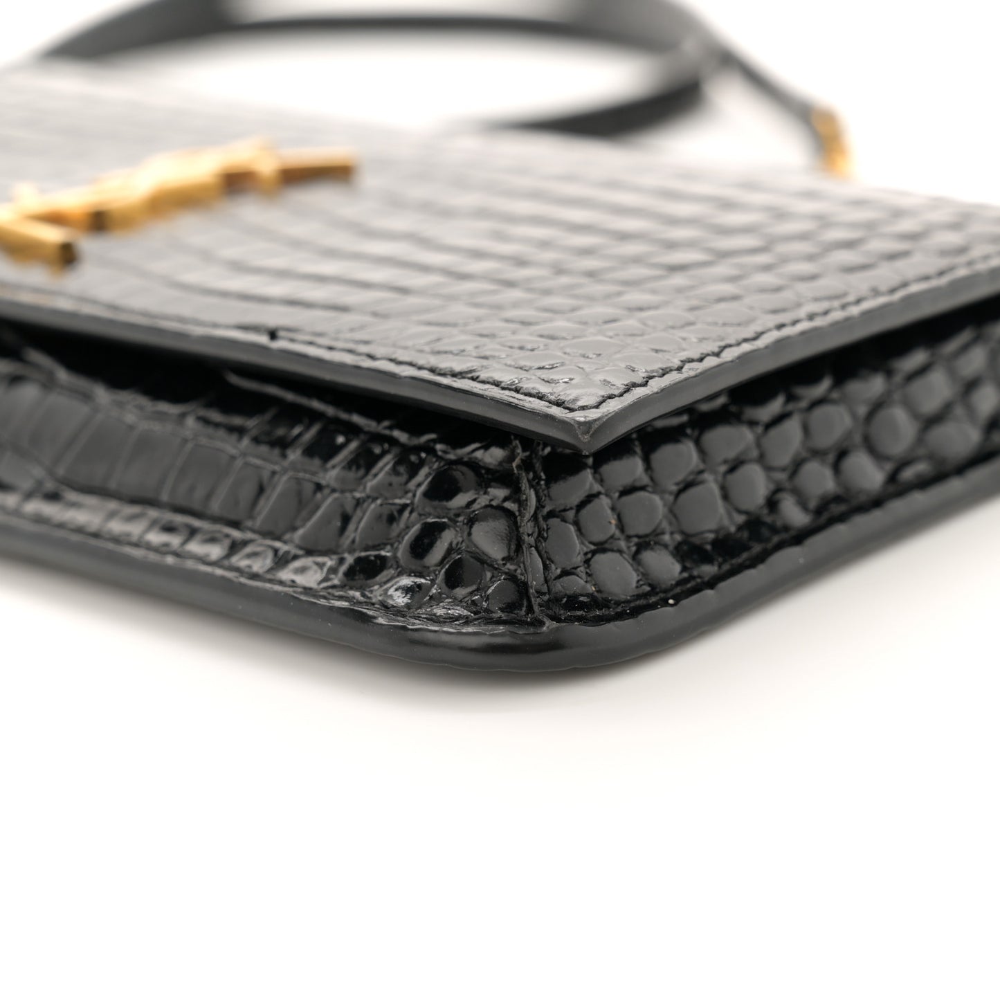 Crocodile Embossed Monogram Phone Holder Crossbody Black