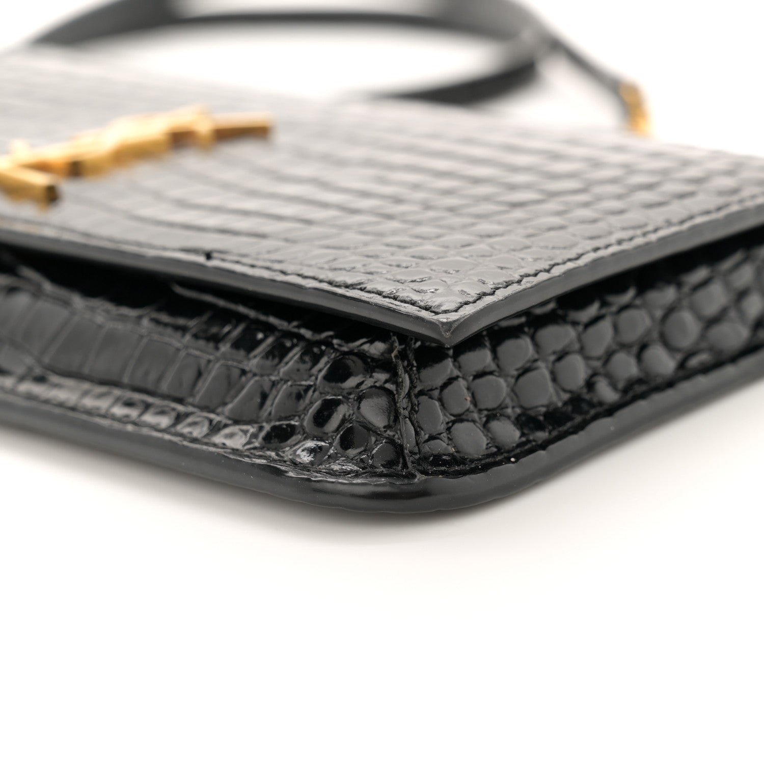 Saint Laurent Crocodile Embossed Monogram Phone Holder Crossbody Black 9 of 12