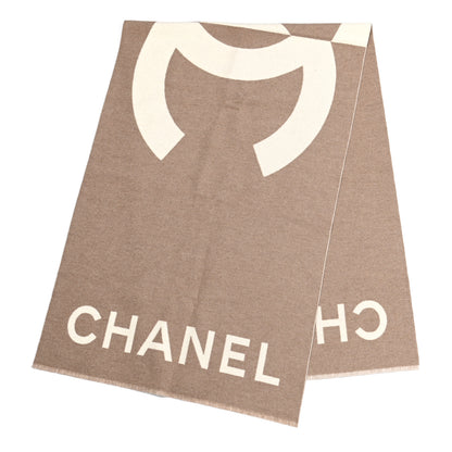 Chanel Cashmere CC Fringe Stole Beige White 3 of 9
