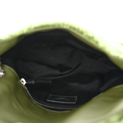 Saint Laurent Crushed Velvet Quilted Small Loulou Puffer Monogram Chain Satchel Green 5 of 11