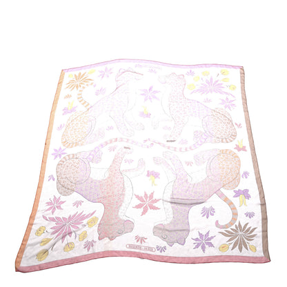 Hermes Silk Les Leopards Shawl 140 Orange Rose Violin 1 of 3