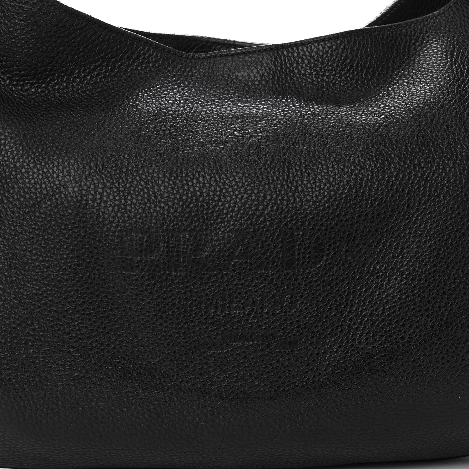 Prada Vitello Daino Embossed Logo Hobo Black 7 of 13