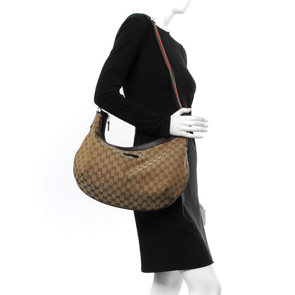 Gucci Monogram Web Medium Half Moon Hobo Dark Brown 2 of 11