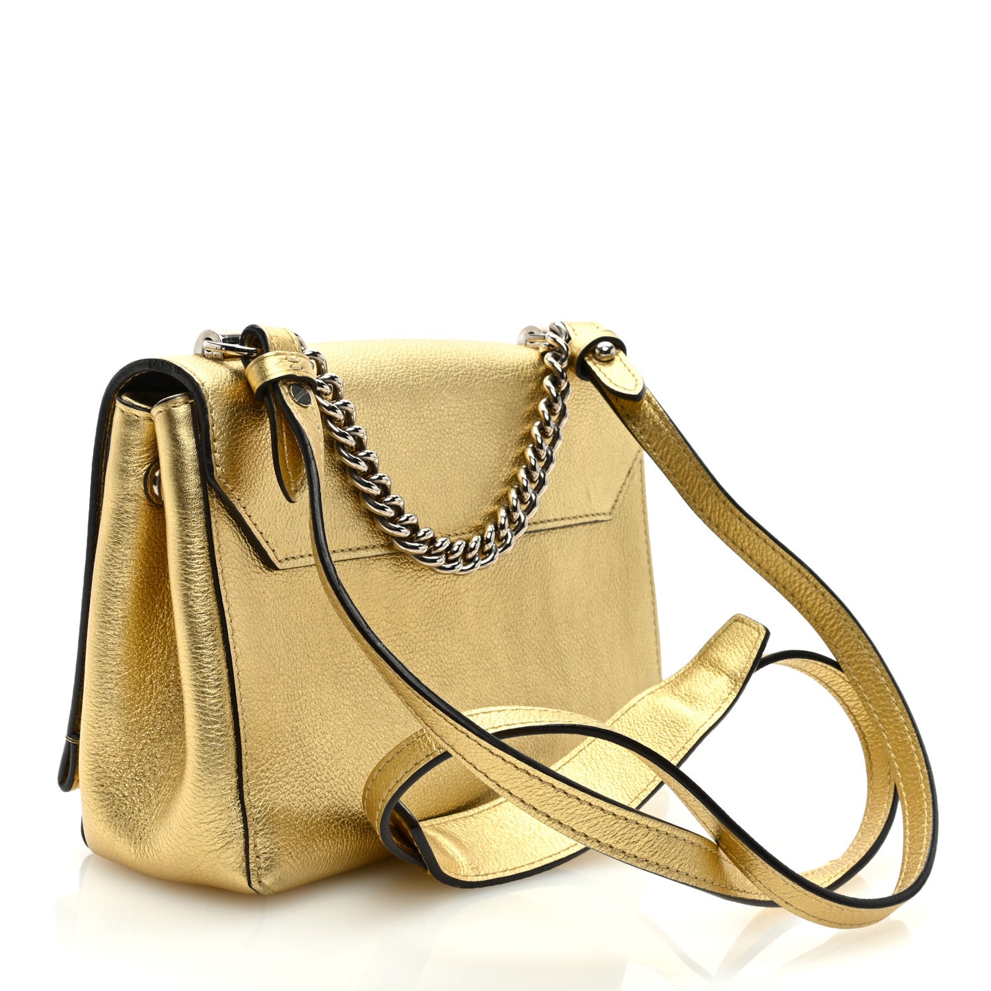 Metallic Calfskin Lockme II Chain Bag BB Gold