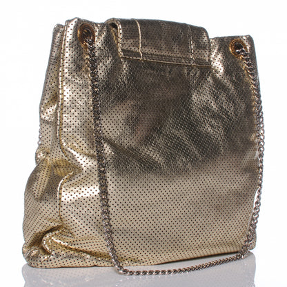 Chanel Metallic Crackled Calfskin Perforated Drill Shoulder Bag Gold 3 of 7