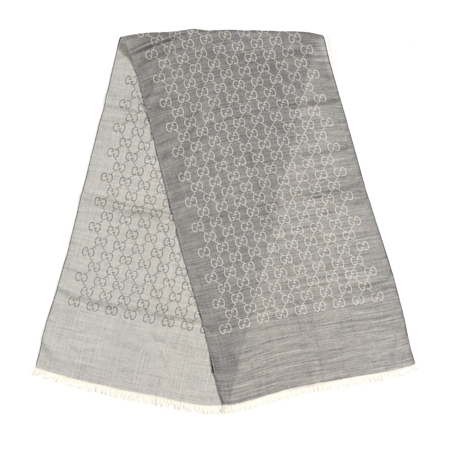 Wool Silk GG Monogram GGNat Scarf Lead Taupe Light Grey