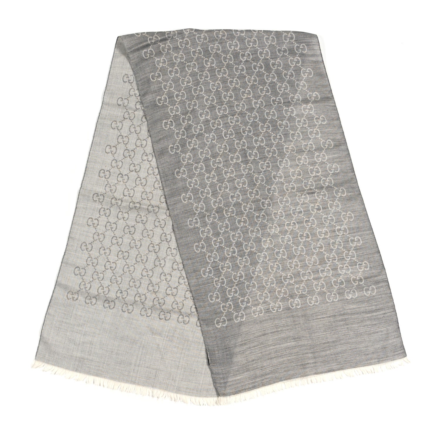 Gucci Wool Silk GG Monogram GGNat Scarf Lead Taupe Light Grey 2 of 3