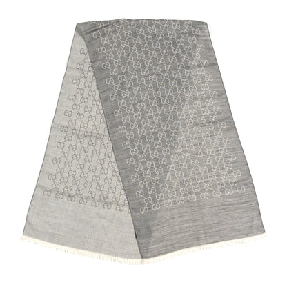 Gucci Wool Silk GG Monogram GGNat Scarf Lead Taupe Light Grey 2 of 3