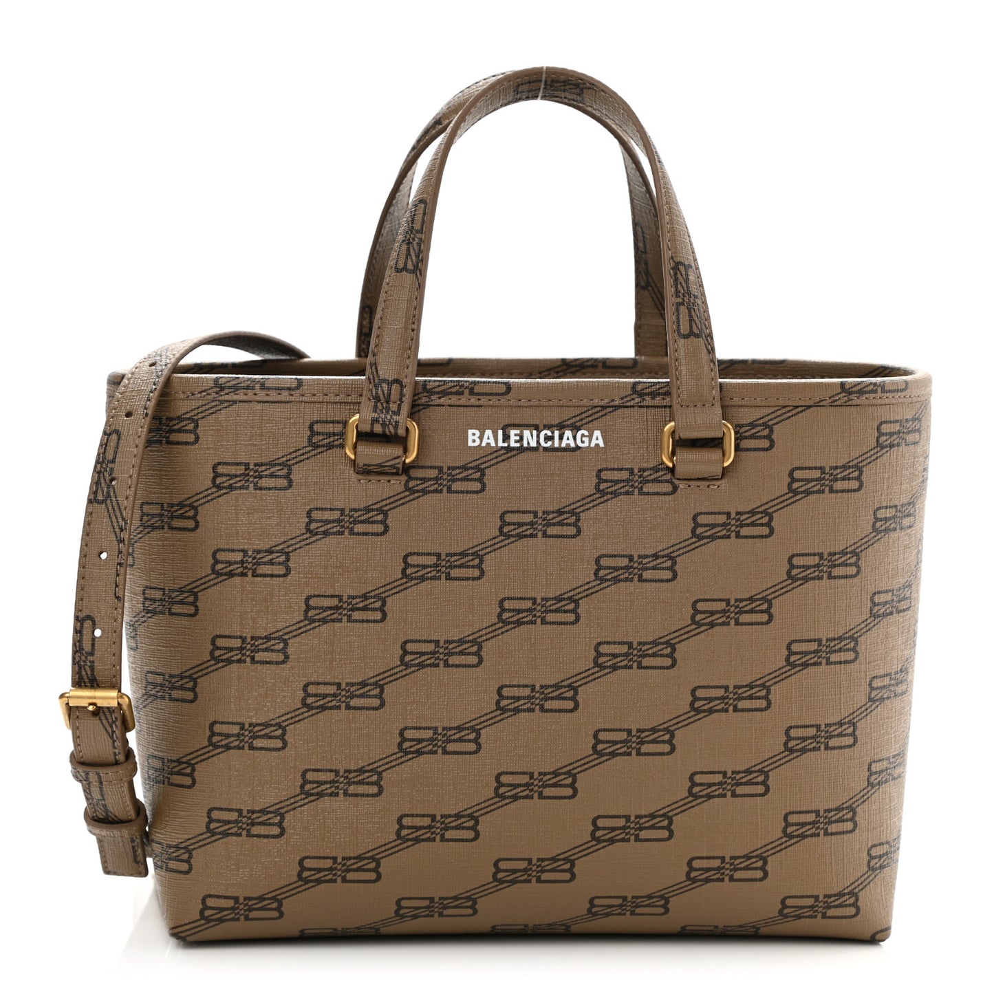 Coated Canvas BB Monogram Small Signature East West Shopper Bag Beige Brown