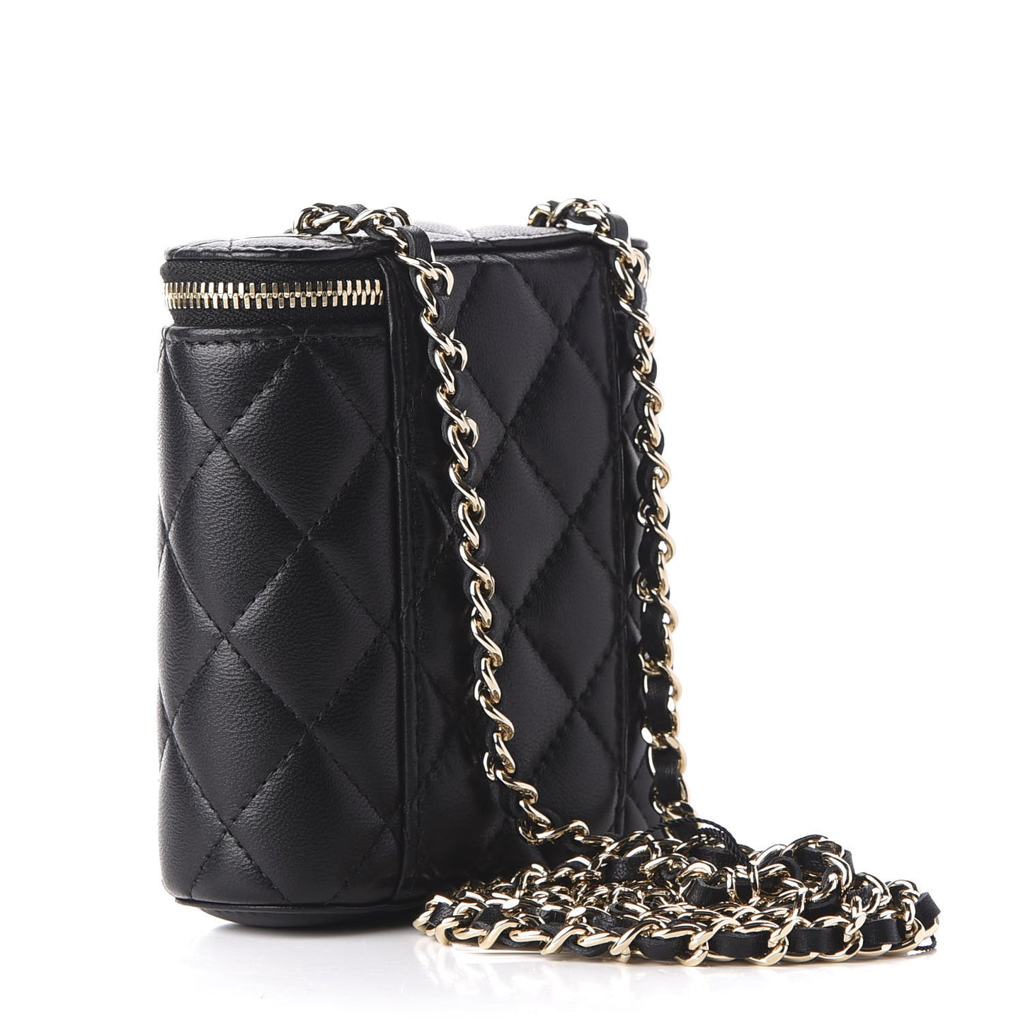 Lambskin Quilted Small Vertical Coco Beauty Vanity Case With Chain Black