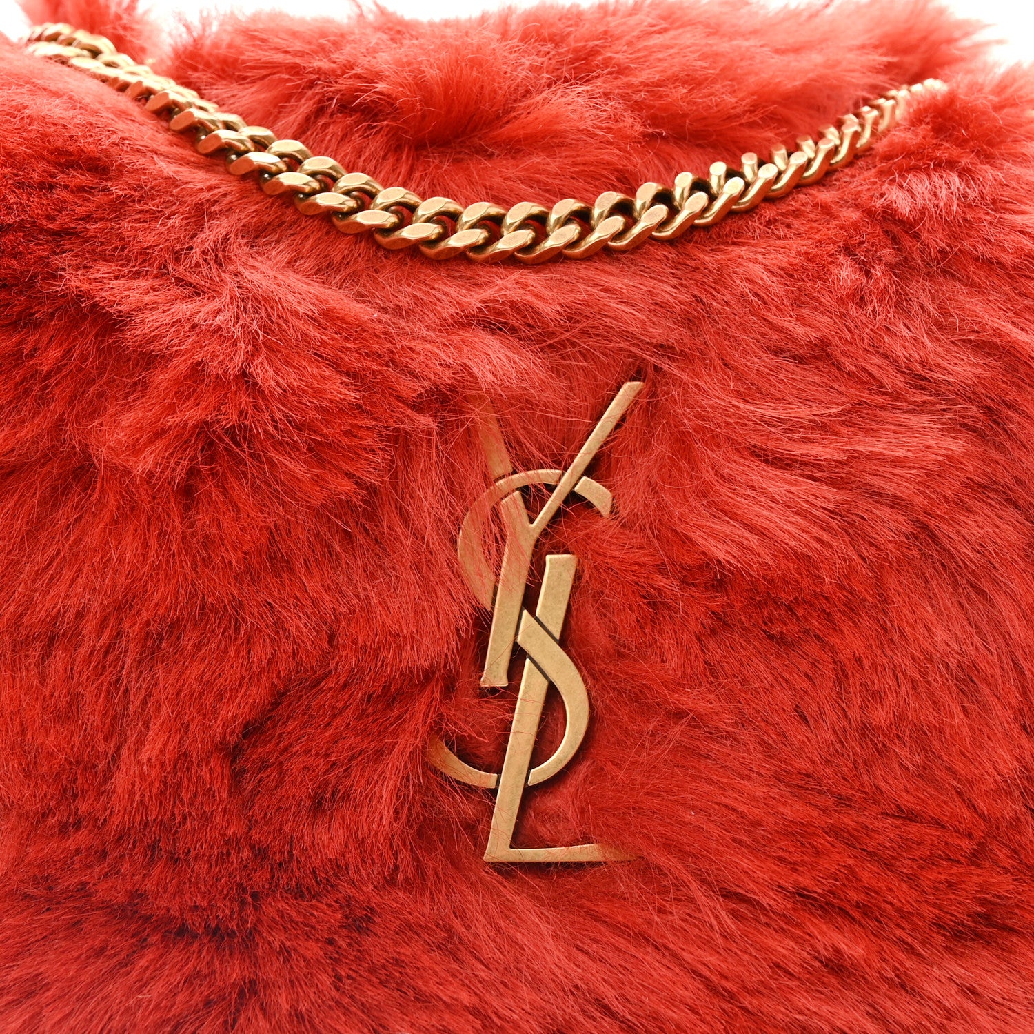 Saint Laurent Suede Fur Small Reversible Monogram Kate Satchel Pavot Rouge 11 of 17