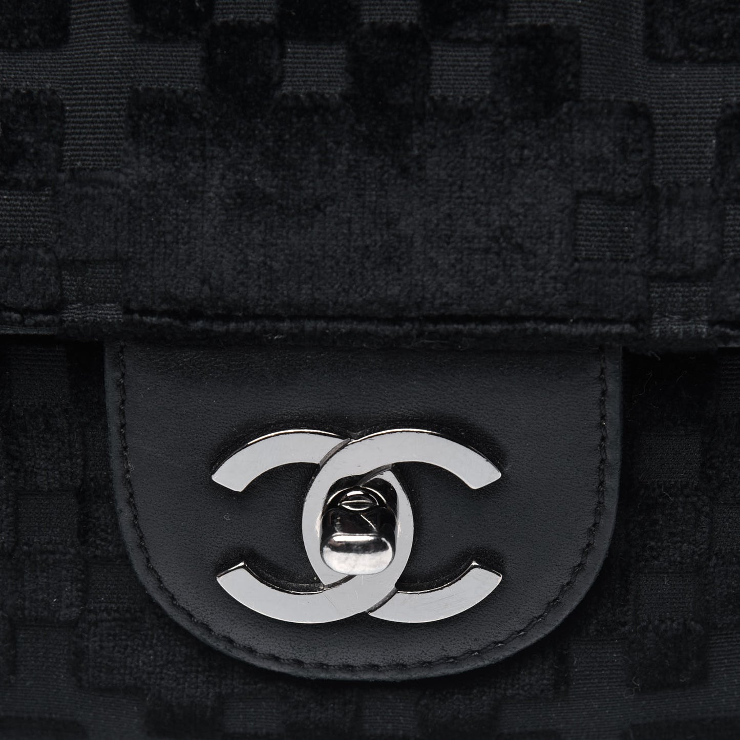 Velvet Checkered Flap Bag Black