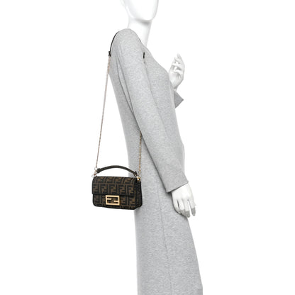 Fendi Fabric Jacquard FF 1974 Mini Baguette Tobacco Moro Black 2 of 11