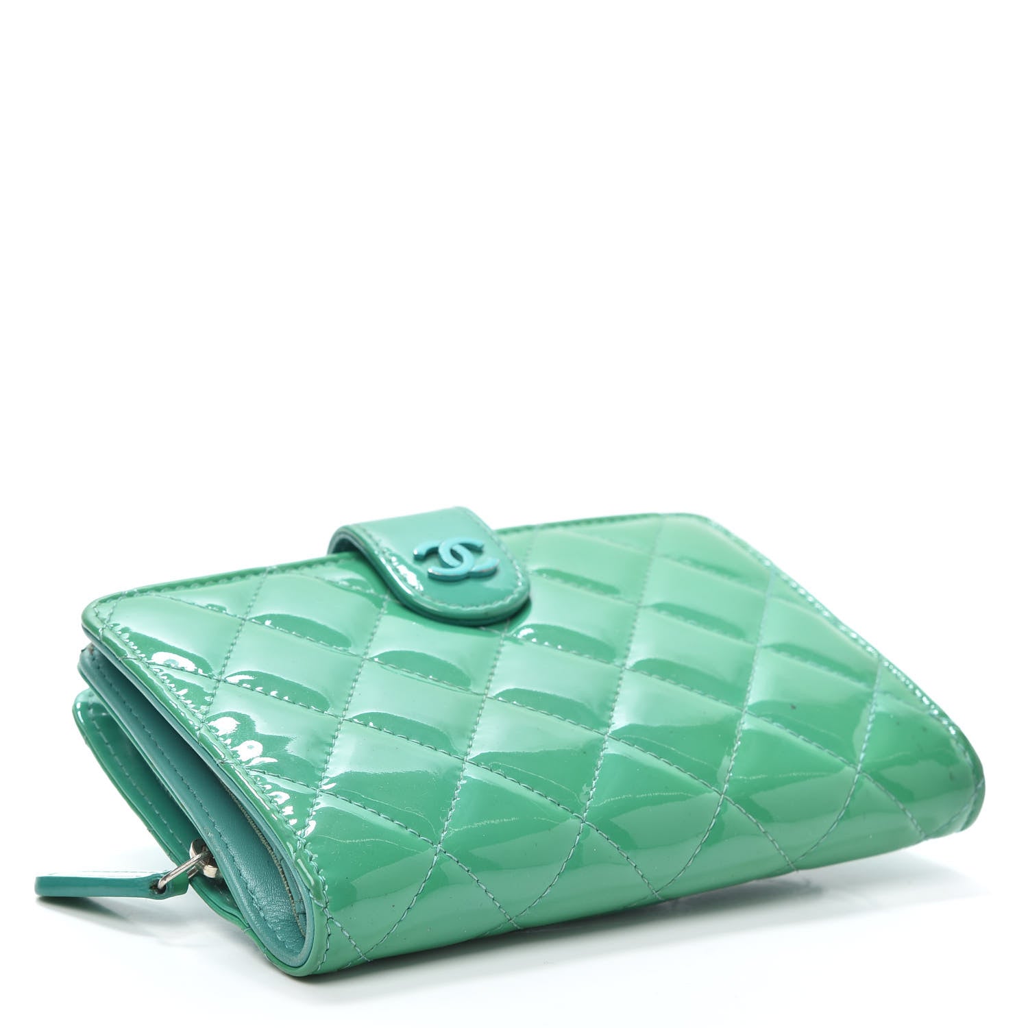 Chanel Patent Quilted Zip Pocket Wallet Turquoise 4 of 7