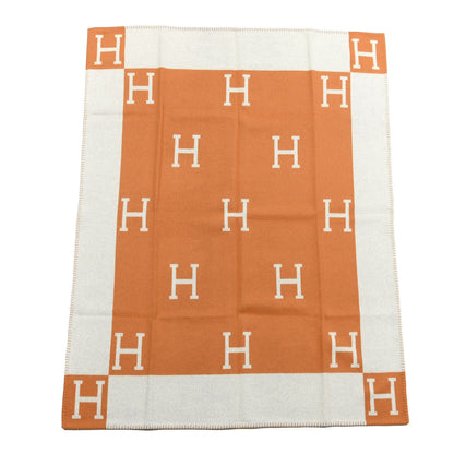 Hermes Wool Cashmere Signature Classic Avalon Blanket Ecru Potiron 1 of 3