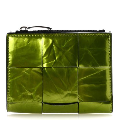 Bottega Veneta Metallic Crushed Calfskin Intrecciato Zip Card Holder Chlorophyll 1 of 10