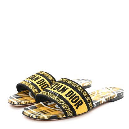 Christian Dior Canvas Union Check Embroidered Dway Flat Slide Sandals 38.5 Black Yellow 4 of 10