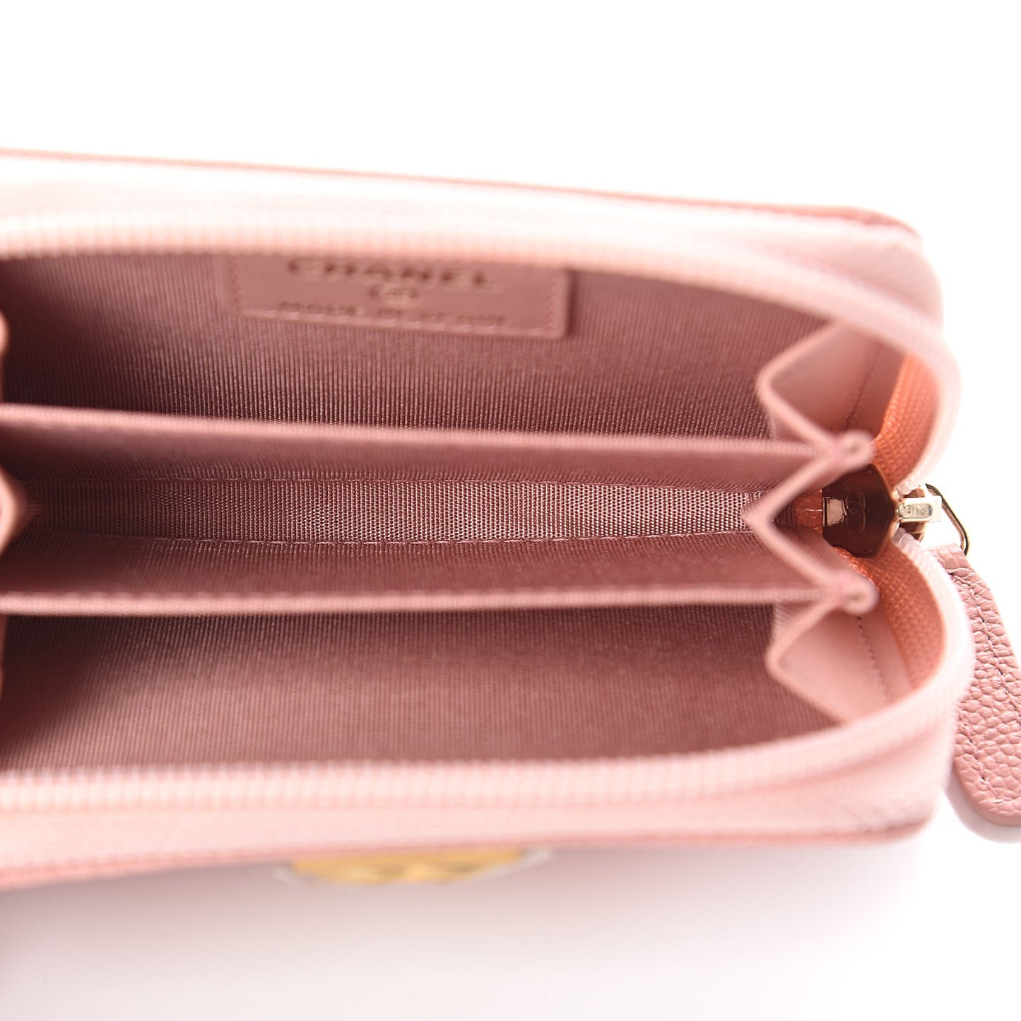 Caviar Quilted Boy Zip Around Coin Purse Wallet Light Pink