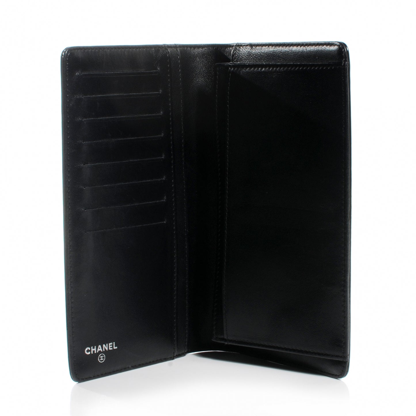 Patent Calfskin Lucky Symbols Yen Wallet Black