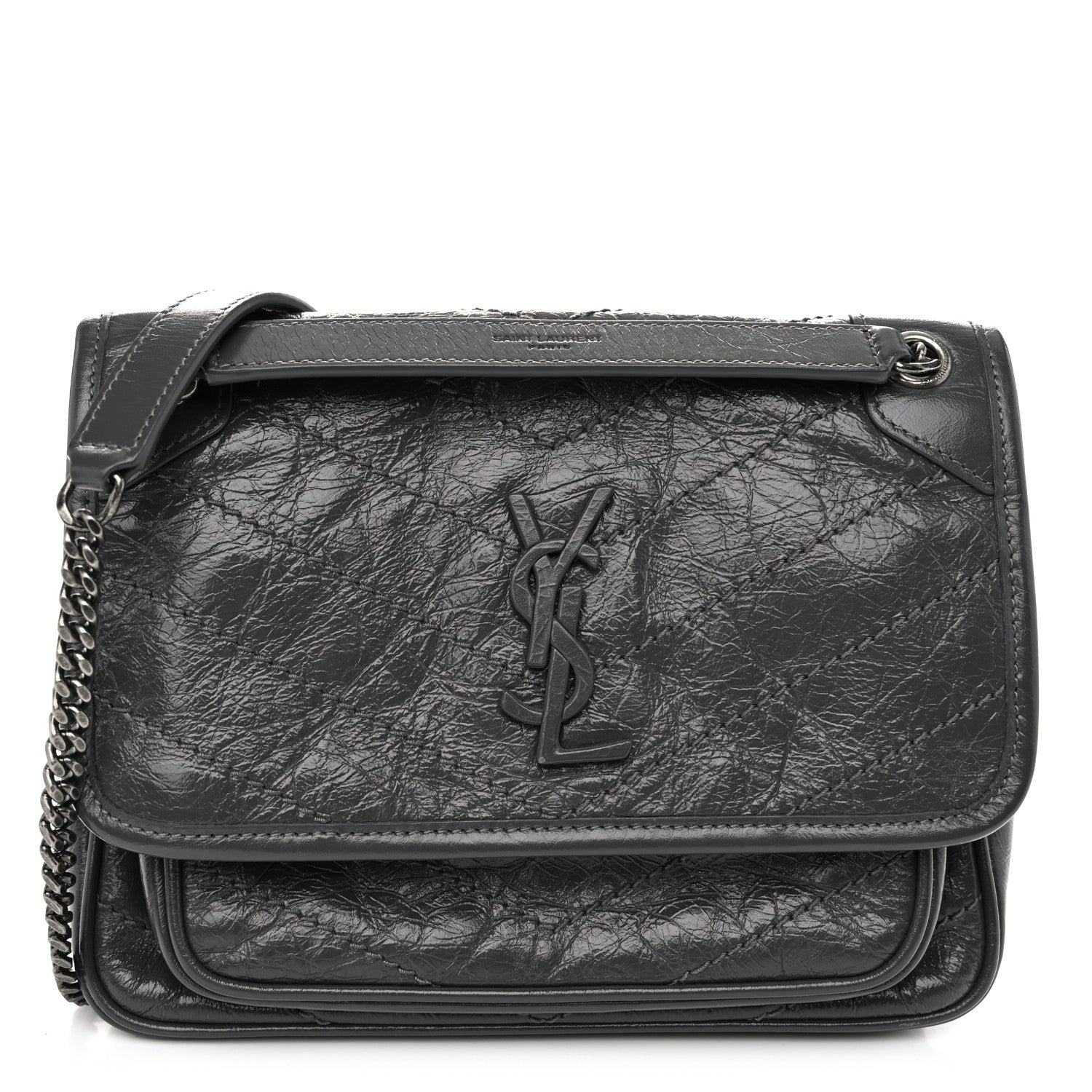 Saint Laurent Crinkled Calfskin Matelasse Monogram Baby Niki Chain Satchel Storm 1 of 10