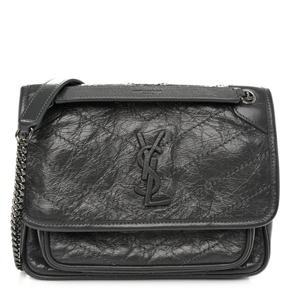 Saint Laurent Crinkled Calfskin Matelasse Monogram Baby Niki Chain Satchel Storm 1 of 10