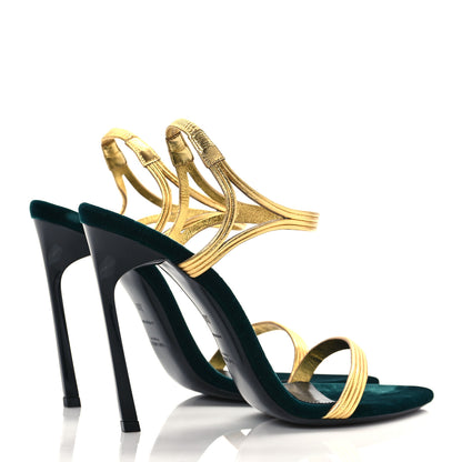 Saint Laurent Metallic Velvet Talitha Ankle Strap Sandals 39 Green Gold 4 of 9