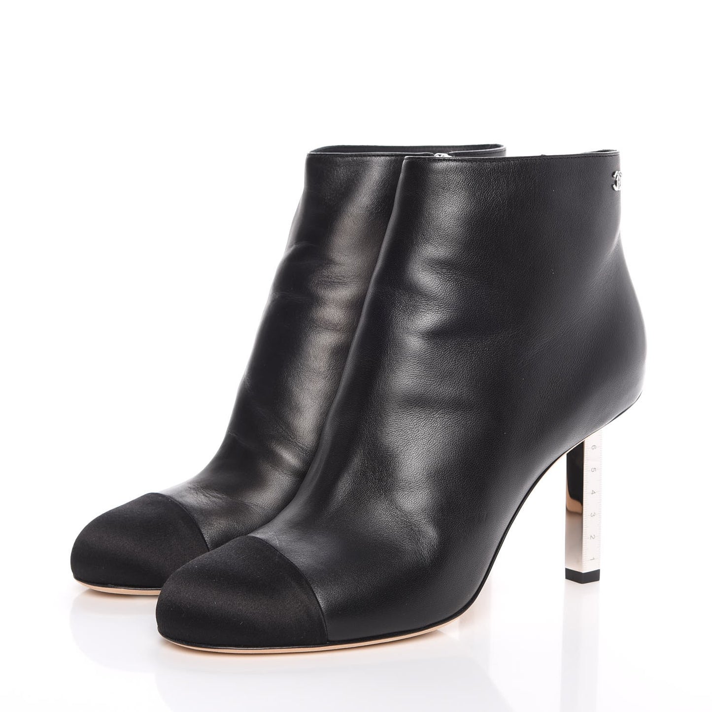 Lambskin Satin Cap Toe Ankle Boots 39 Black