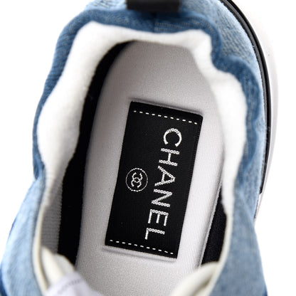 Chanel Denim Suede Calfskin Womens CC Sneakers 37 Blue White Black 8 of 10