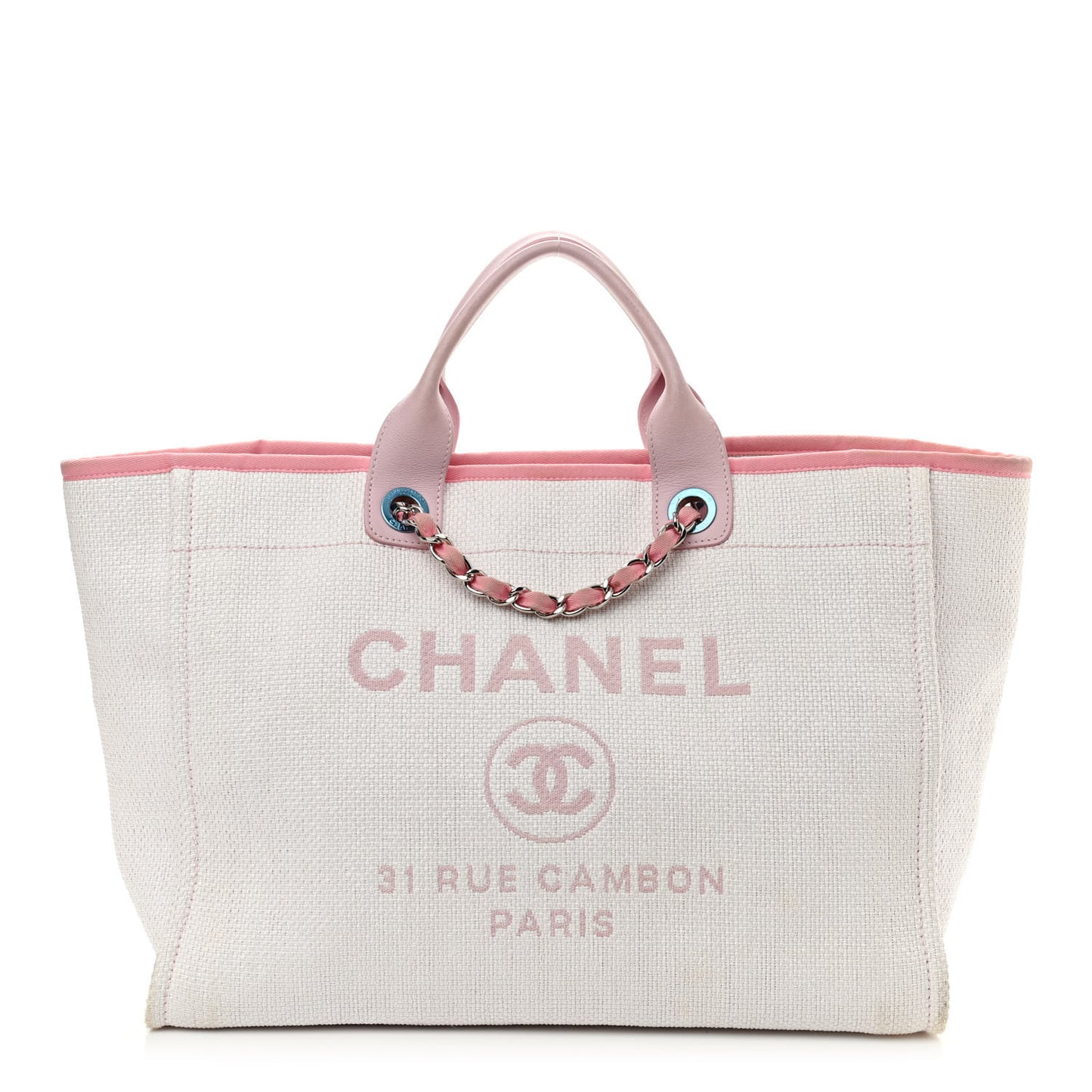 Canvas Large Deauville Tote White Pink