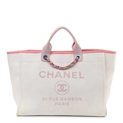 Chanel Canvas Large Deauville Tote White Pink 1 of 9
