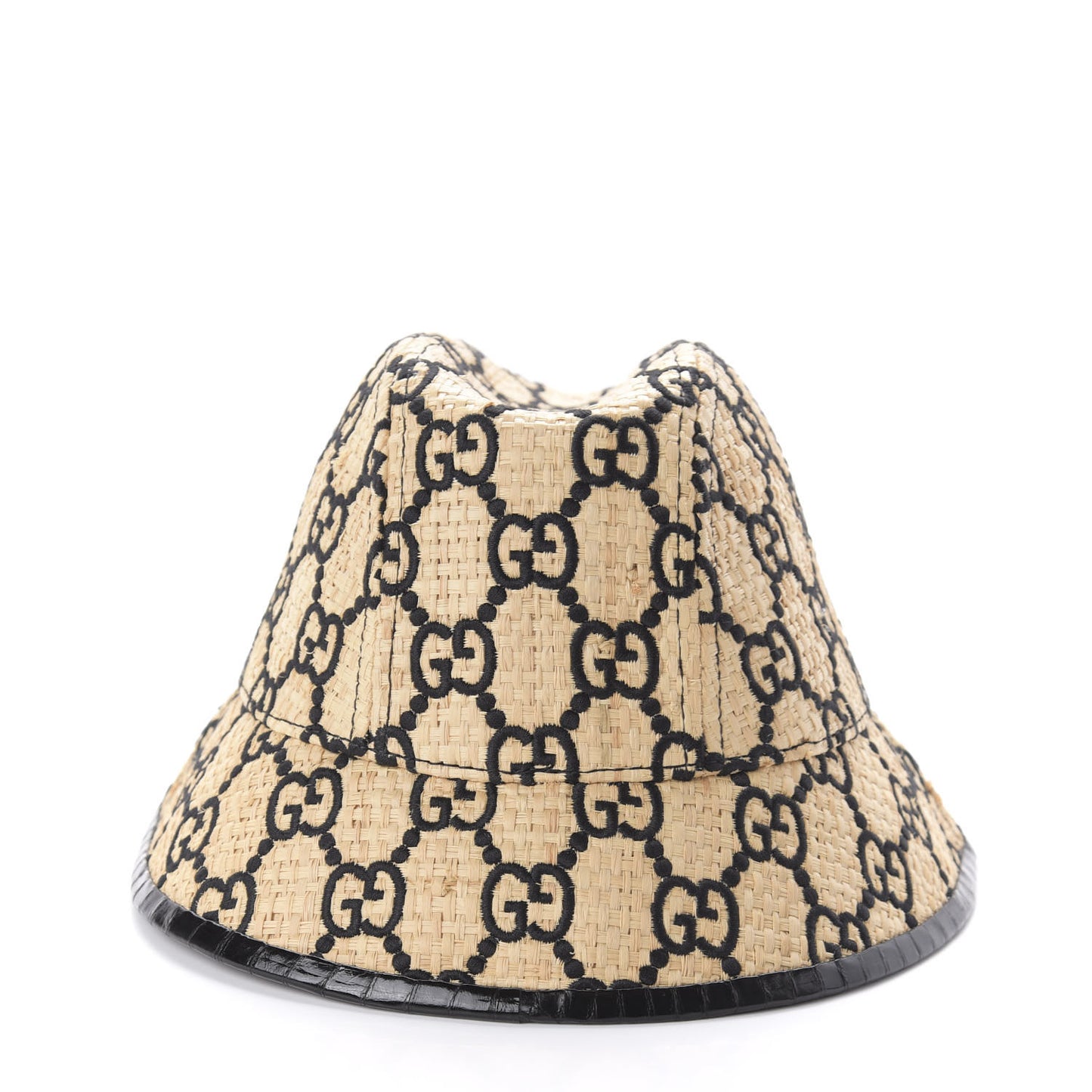 Raffia Elaphe GG Monogram Embroidered Fedora Hat M Ivory Black