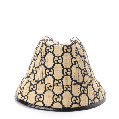 Gucci Raffia Elaphe GG Monogram Embroidered Fedora Hat M Ivory Black 4 of 10