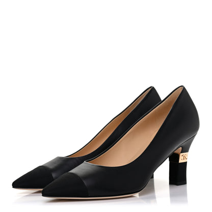 Chanel Lambskin Grosgrain Cap Toe CC Pumps 37.5 Black 3 of 12