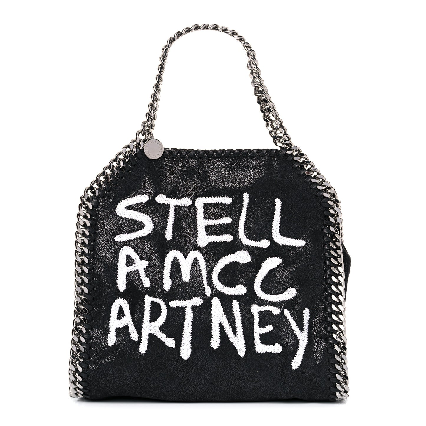 X ED CURTIS Shaggy Deer Logo Embroidered Mini Falabella Fold Over Tote Black