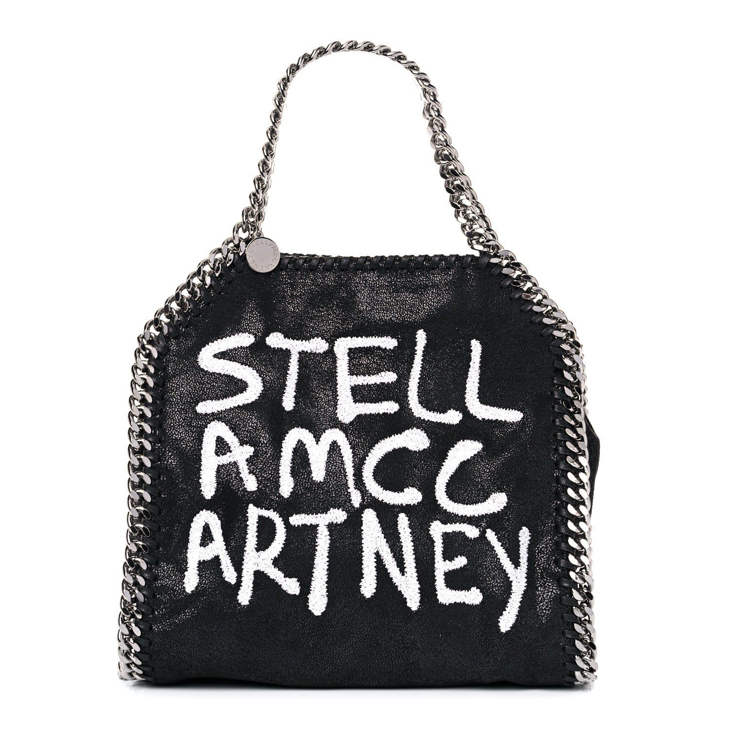Stella McCartney X ED CURTIS Shaggy Deer Logo Embroidered Mini Falabella Fold Over Tote Black 3 of 9