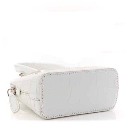 Balenciaga Calfskin Logo Crocodile Embossed Mini Ville Top Handle Bag White Black 4 of 10
