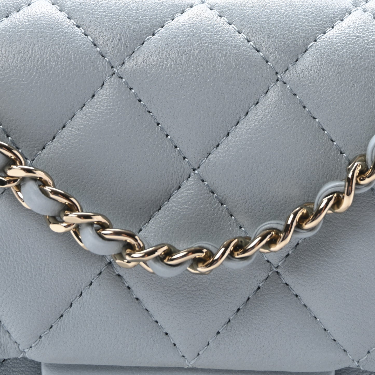 Lambskin Quilted Mini Top Handle Rectangular Flap Light Blue