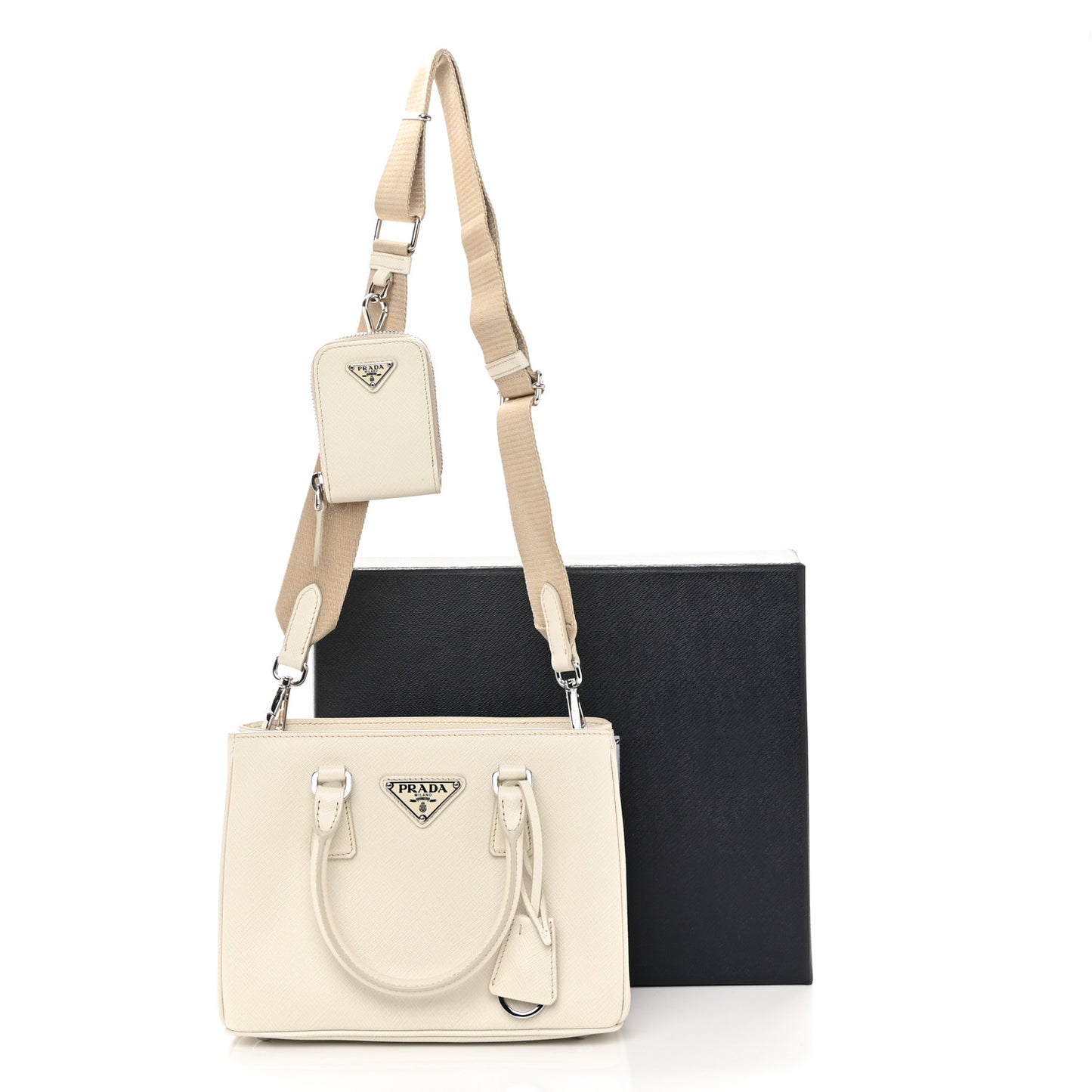 Saffiano Lux Micro Galleria Shoulder Bag Talco
