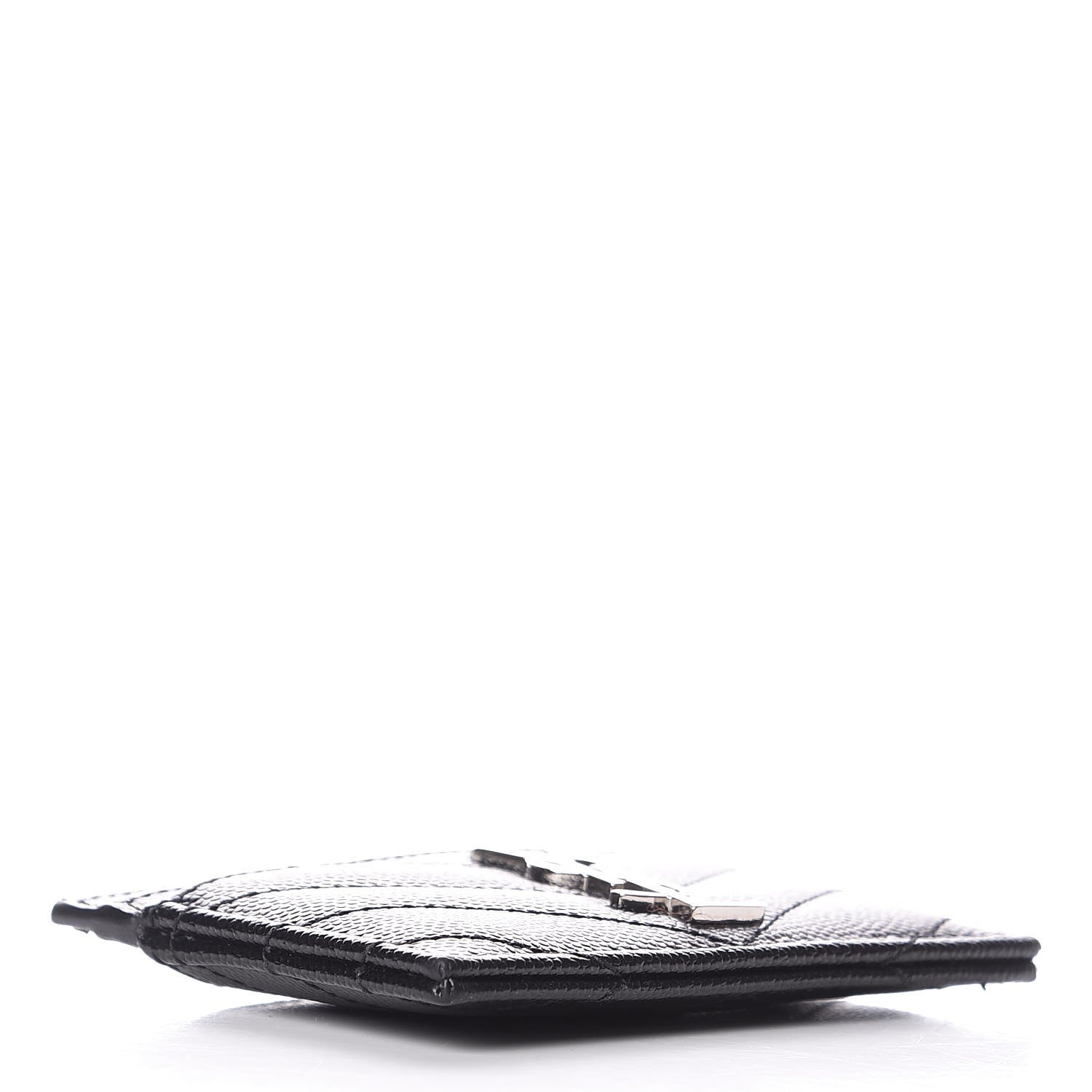 Saint Laurent Grain De Poudre Matelasse Chevron Monogram Credit Card Case Black 4 of 8