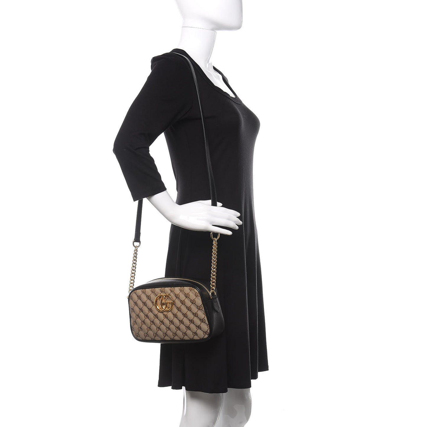 Monogram Matelasse Diagonal Small GG Marmont Chain Shoulder Bag Beige Black