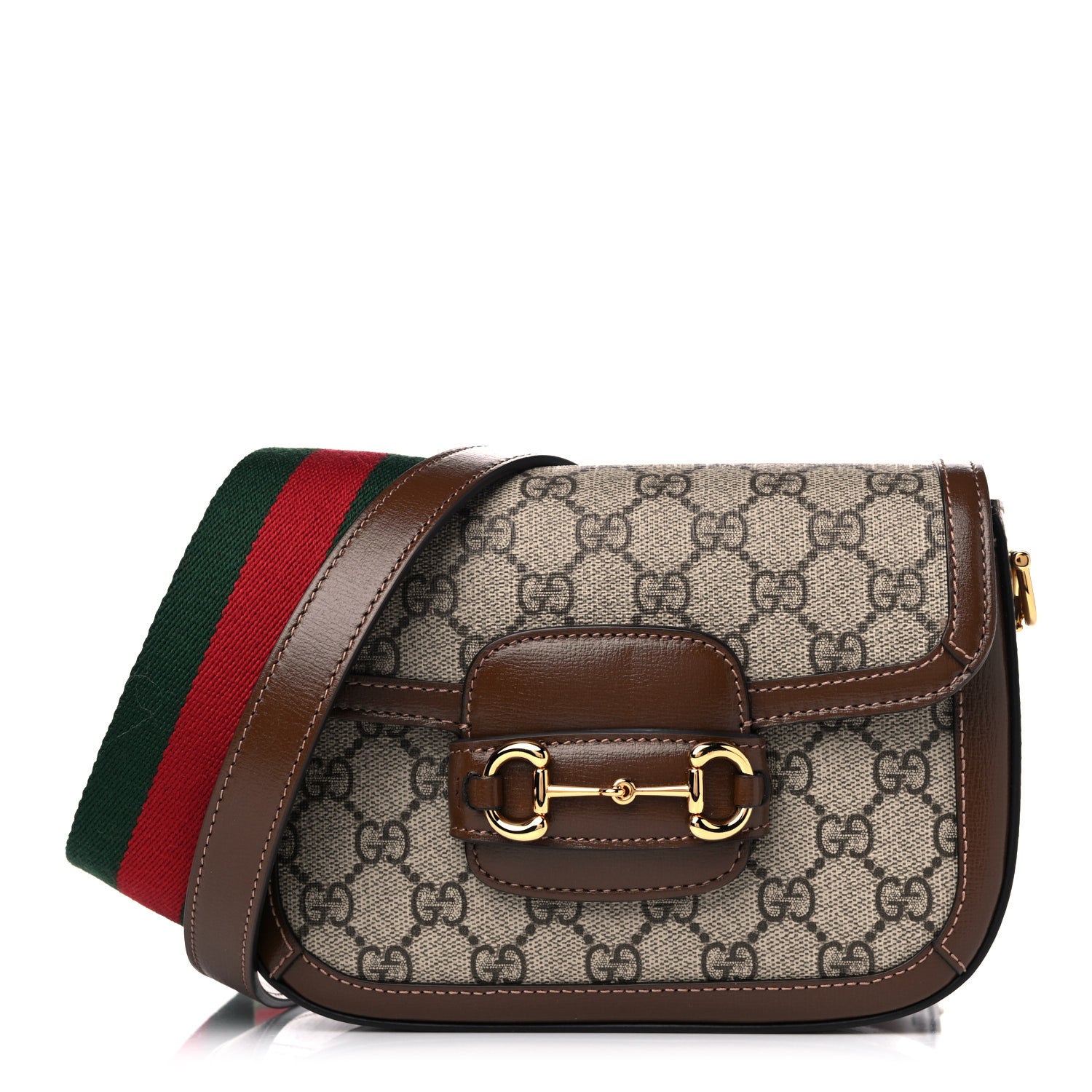 Gucci GG Supreme Monogram Web Mini Horsebit 1955 Shoulder Bag Beige Brown Sugar 1 of 11