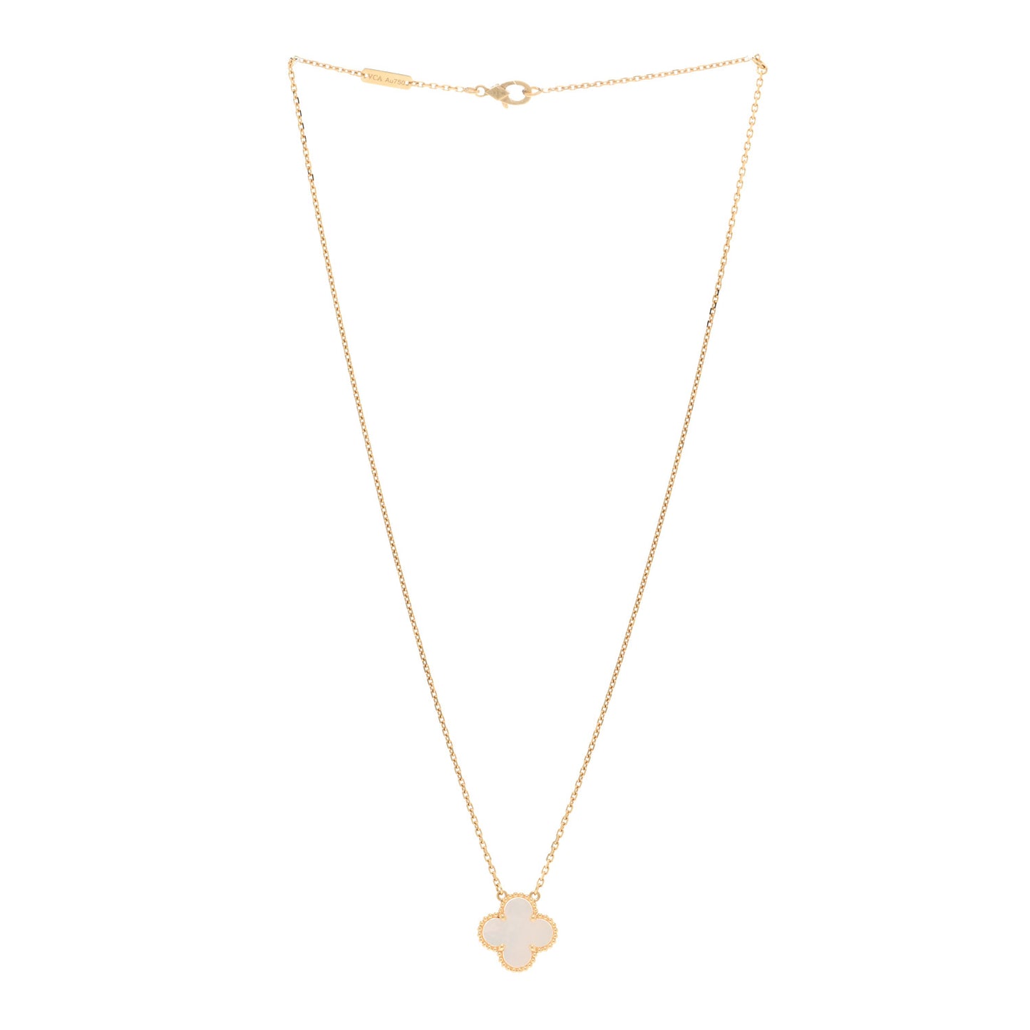 18K Yellow Gold Mother of Pearl Vintage Alhambra Pendant Necklace
