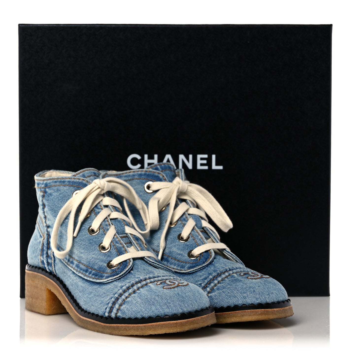Denim Lace Up Boots 38.5 Light Blue
