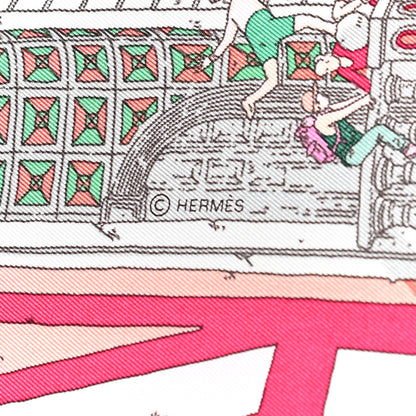 Hermes Silk Le Grand Prix Au Faubourg Scarf 90 Rose Menthol Gris Perle 4 of 7