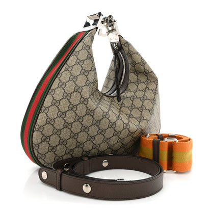 Gucci GG Supreme Monogram Textured Calfskin Web Large Attache Shoulder Bag Beige Ebony New Acero 3 of 11