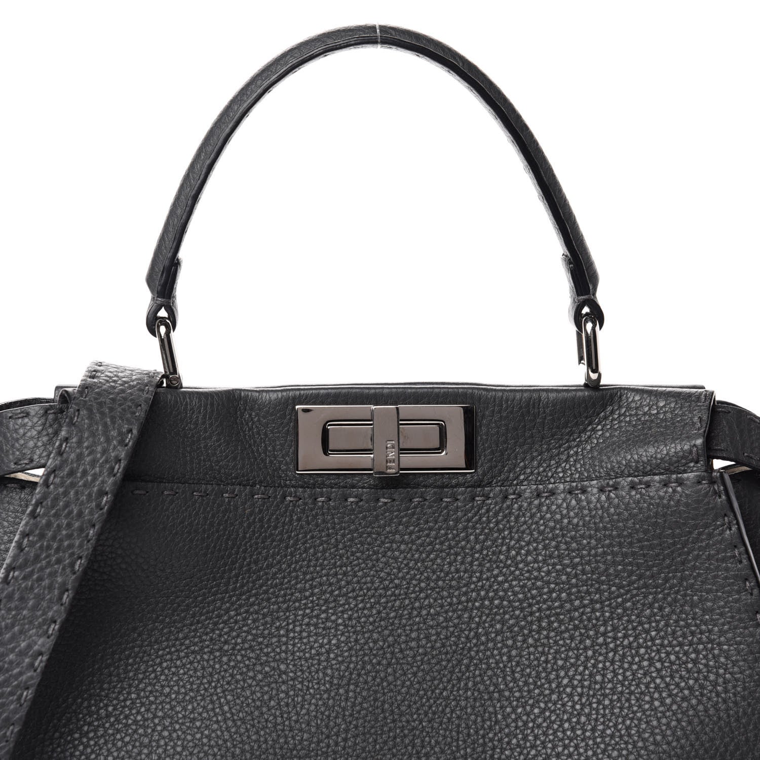 Fendi Cuoio Romano Selleria Bi-Color Medium Peekaboo Iconic Satchel Asfalto Latte 12 of 12